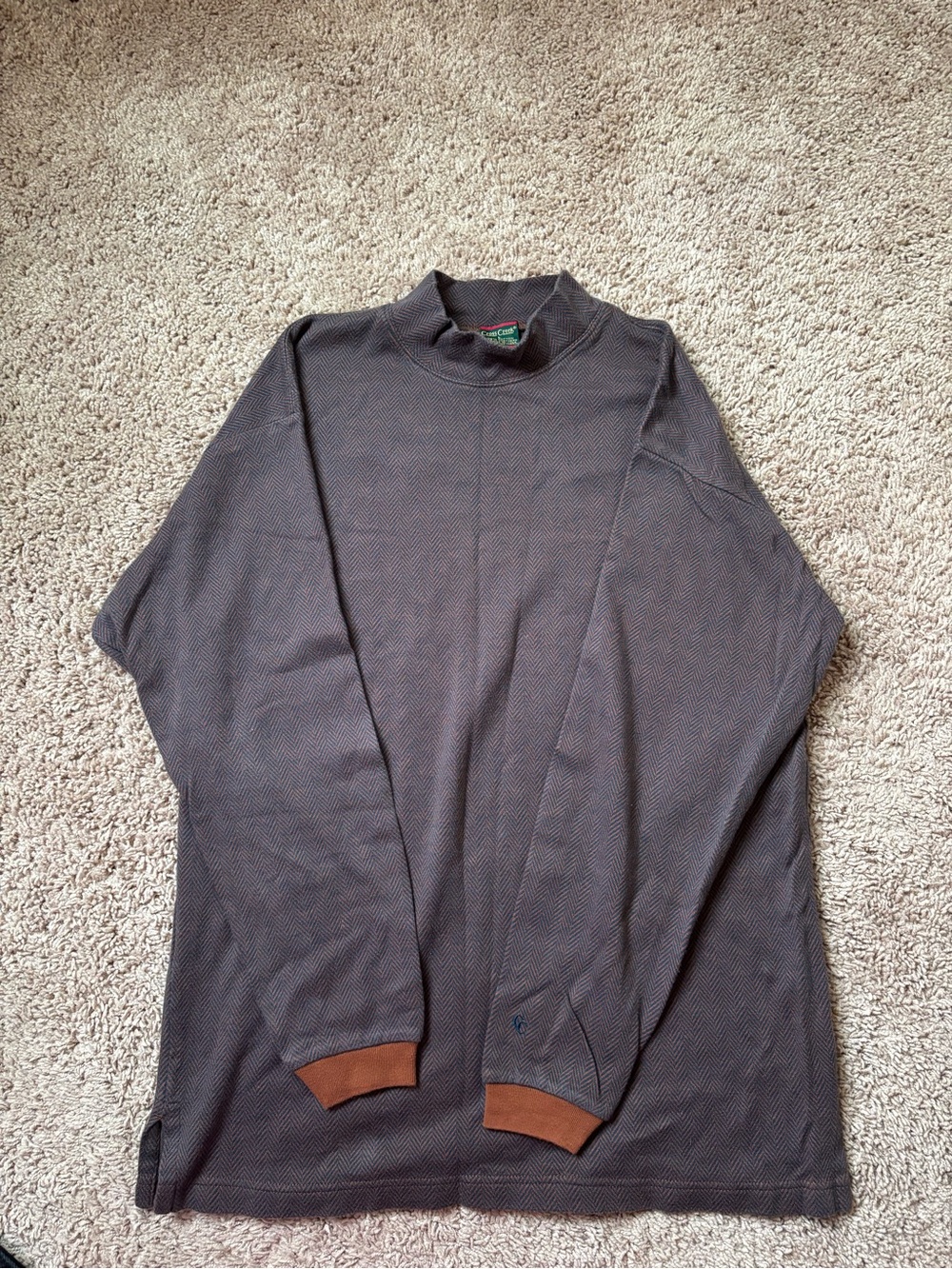Men's Gray Turtleneck Sweater with Brown Cuff Accents